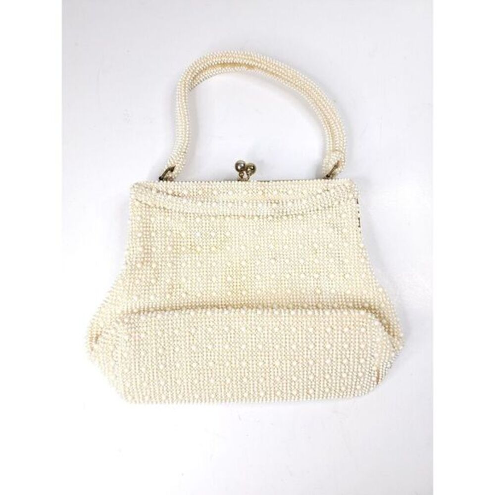 Vintage White Cream Beaded Handbag by Lumured Women's Mini Mesh Purse‎